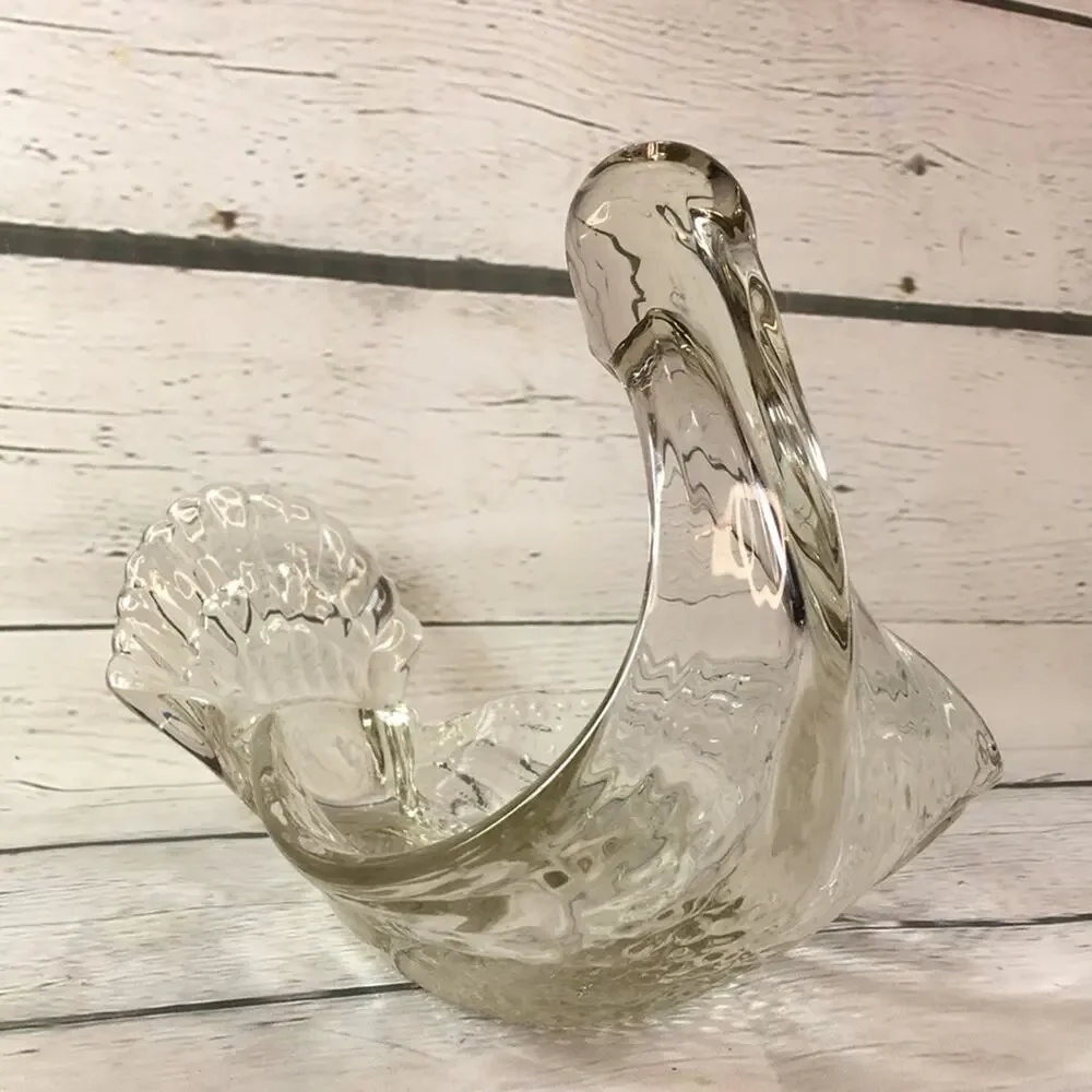 Vintage Heavy Clear Glass Bird SWAN Animal Bowl Serving Dish